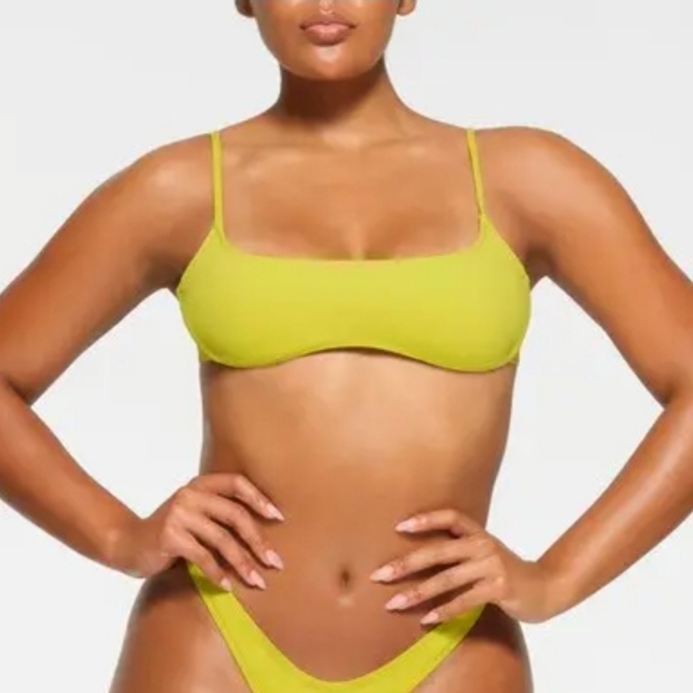 SKIMS Lime Green Scoop Bikini Top and High-Cut Bottom